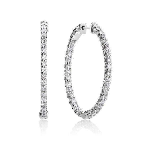 Gold Weiß 14K 2.60 Karat Rundschliff Natürliche Aus der Erde Abgebauter Natürlicher Diamanten Damen Creolen