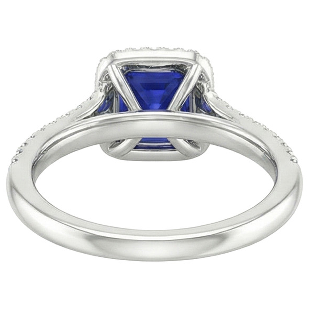 Goldener Halo-Aus der Erde Abgebauter Natürlicher Diamant-Verlobungsring 3,25 Karat Asscher Blauer Saphir