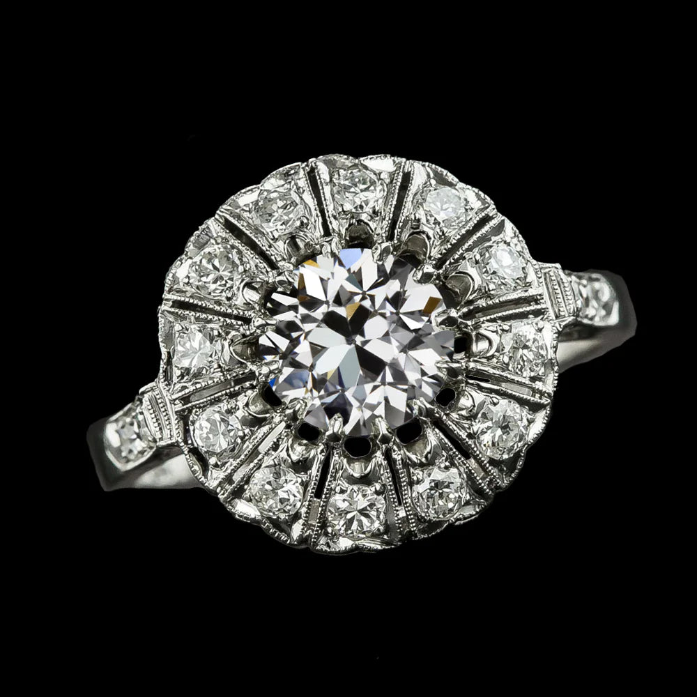 Goldener Halo Ehering Runder Echt Diamant Alteuropäischer 3.25 Karat