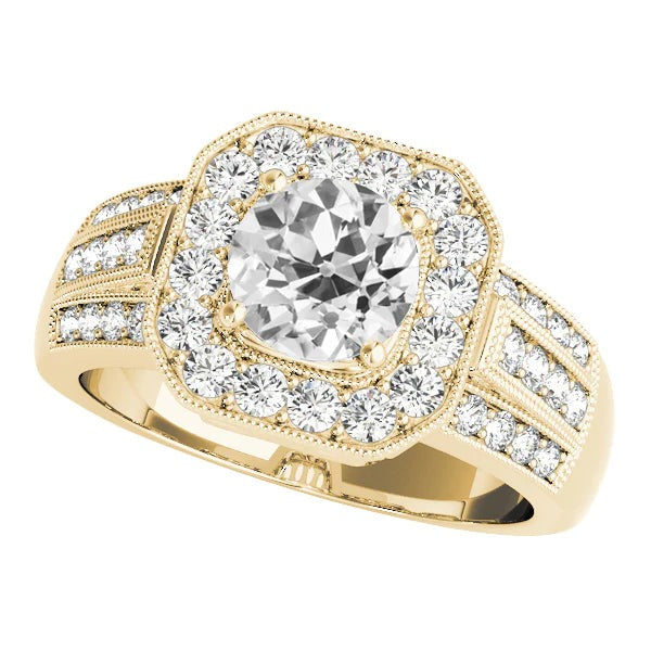 Goldener Halo-Ring. runder alter Bergmann Echt Diamant Triple Split Shank 4.50 Karat