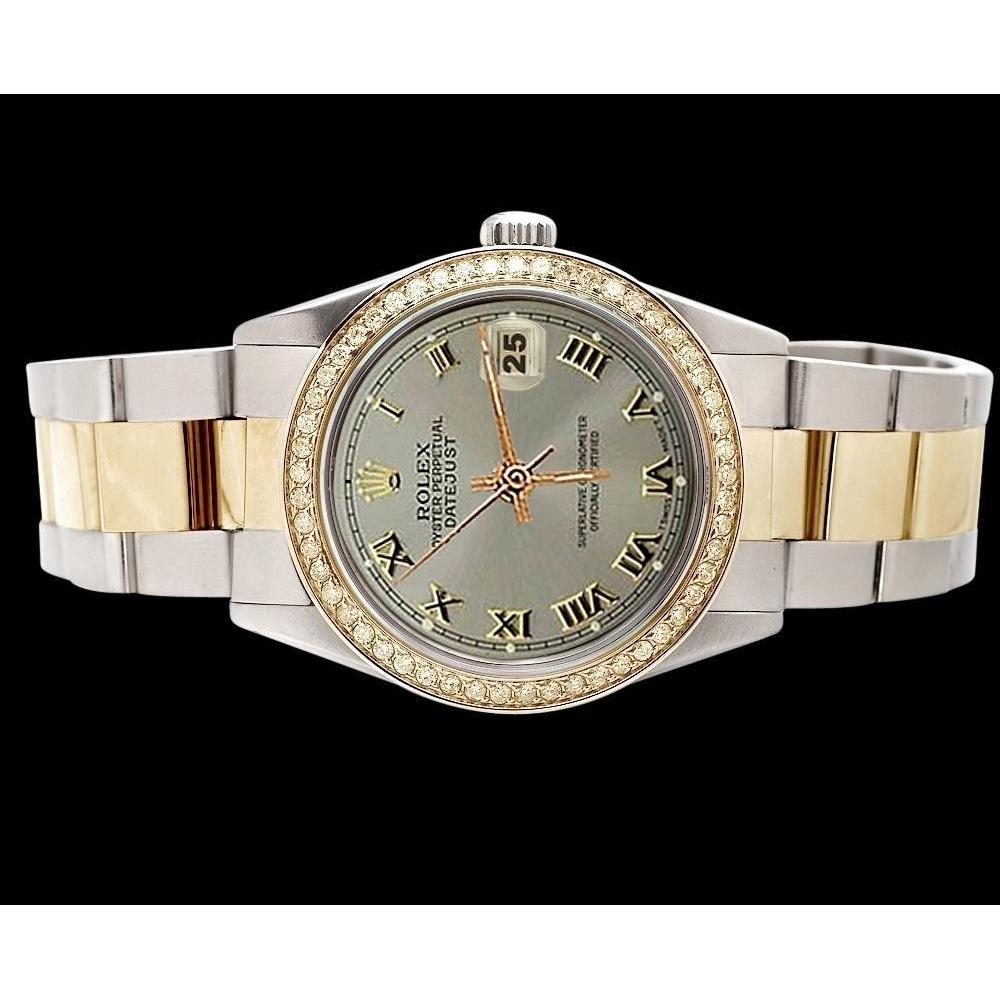 Graues römisches Zifferblatt Datejust-Uhr Rolex Edelstahl & goldene Diamantlünette SCHNELLSET