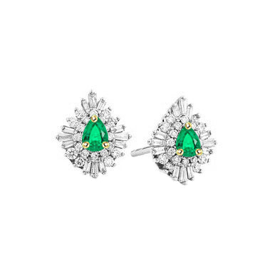 Smaragd Tropfen-Schliff Gemstone Earring in Bicolor 14K Gold – Hauptansicht