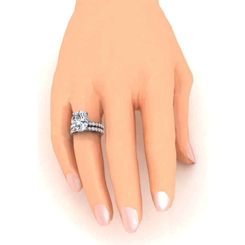 Große Ovaler 7 Karat Natürliche Diamant Ring Und Band Set