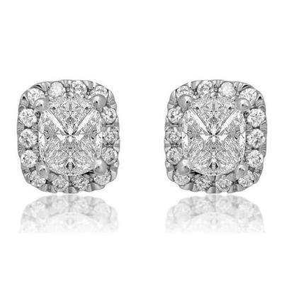 Großes Kissen und 6 Karat Echt Diamant-Halo-Ohrring mit rundem Schliff