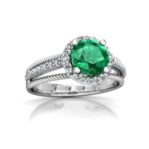 Grün Smaragd mit Diamanten 3,60 Karat Ehering 14K Weißgold
