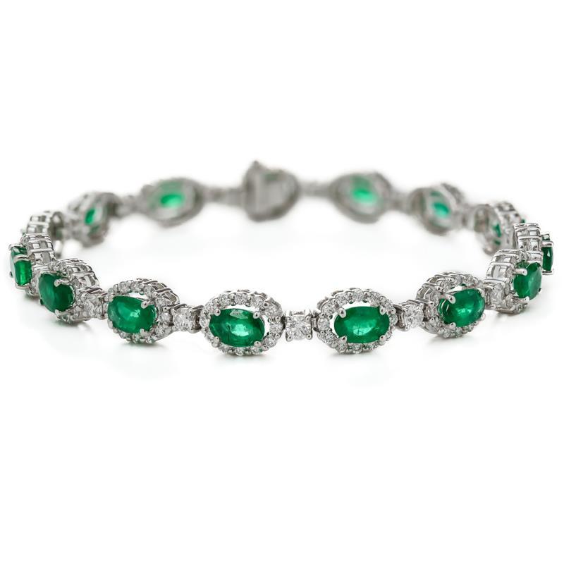 Grüner Smaragd im Ovalschliff mit Aus der Erde Abgebauter Natürlicher Diamanten Damen Tennisarmband 14K 8,5 ct.