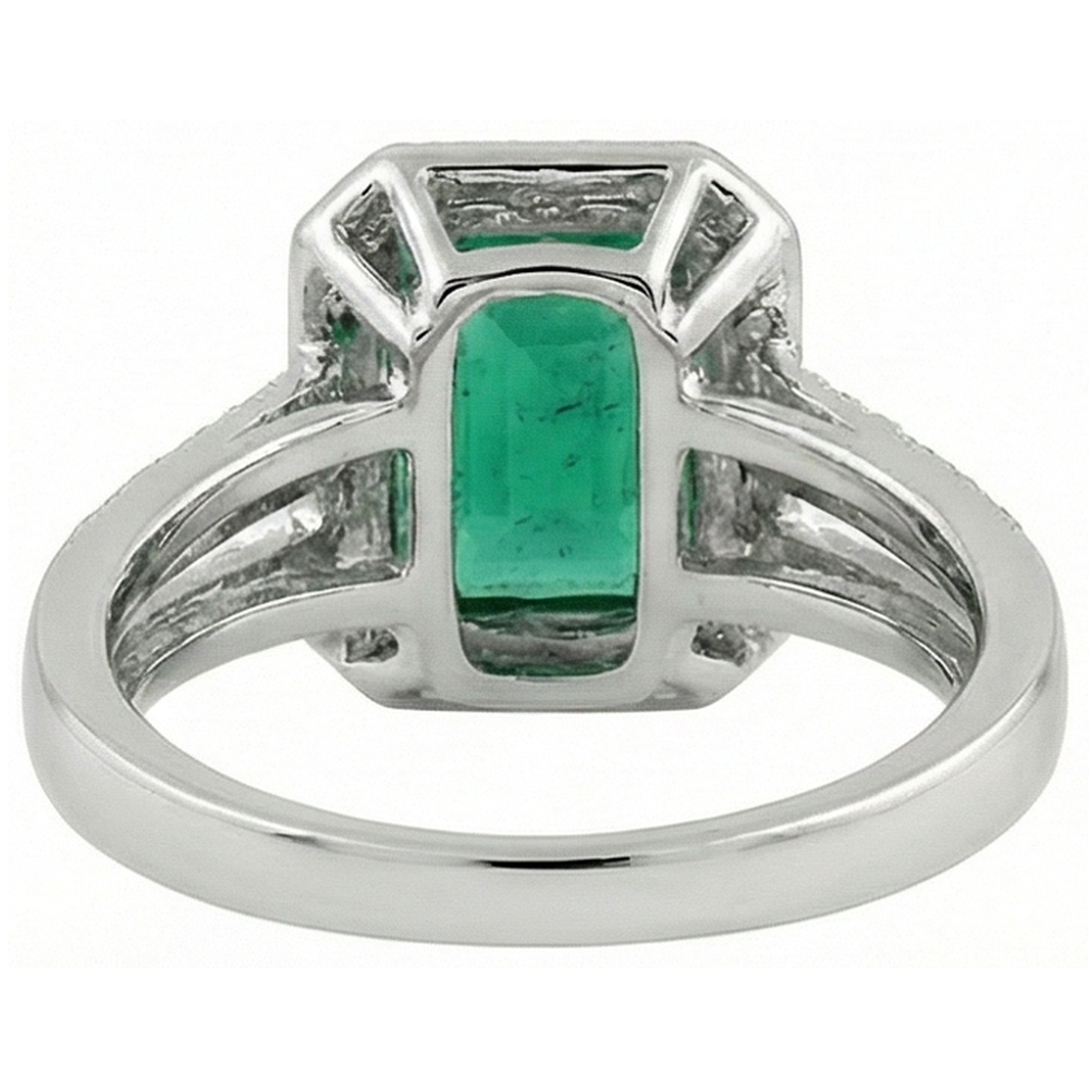 Grüner Smaragd mit Aus der Erde Abgebauter Natürlicher Diamant Ehering Weißgold 14K 8 Karat
