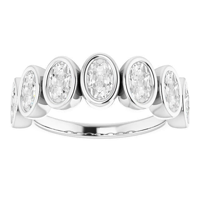 Halb Eternity Band Ovaler Altschliff Echt Diamant 7 Stein Lünette Set 10.50 Karat