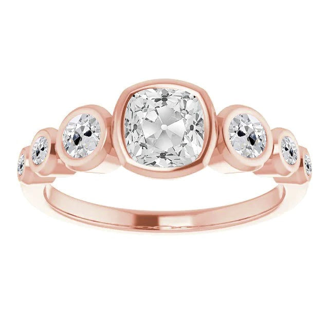 Hälfte Ewigkeit Band Kissen Altschliff-Echt Diamant-Blasenring 5,50 Karat