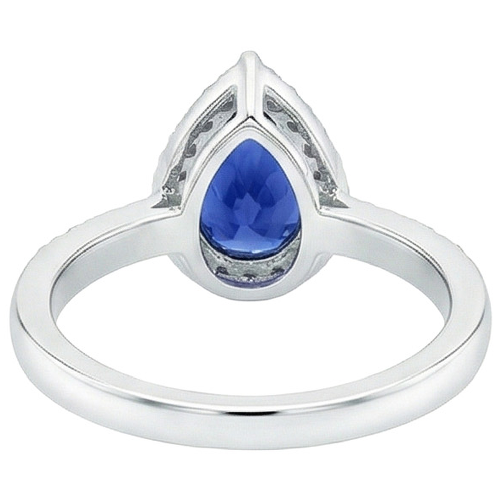 Halo Aus der Erde Abgebauter Natürlicher Diamant Blue Saphir Teardrop Style Ring mit Akzenten 5,50 Karat