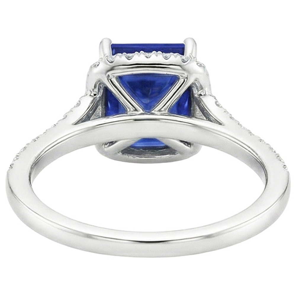 Halo Aus der Erde Abgebauter Natürlicher Diamant & Blauer Saphir Ring mit Akzenten V geteilter Schaft 6 Karat
