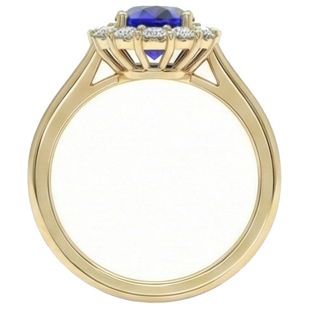 Halo Aus der Erde Abgebauter Natürlicher Diamantring Gelbgold Oval Ceylon Saphir 5,25 Karat