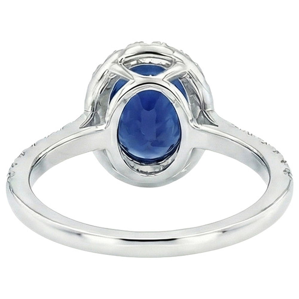 Halo Aus der Erde Abgebauter Natürlicher Diamantring Gold Oval Sri Lanka Saphir Mit Akzenten 6 Karat