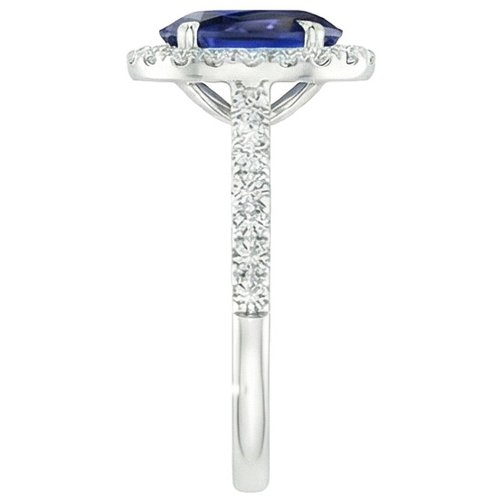 Halo Aus der Erde Abgebauter Natürlicher Diamantring Gold Oval Sri Lanka Saphir Mit Akzenten 6 Karat