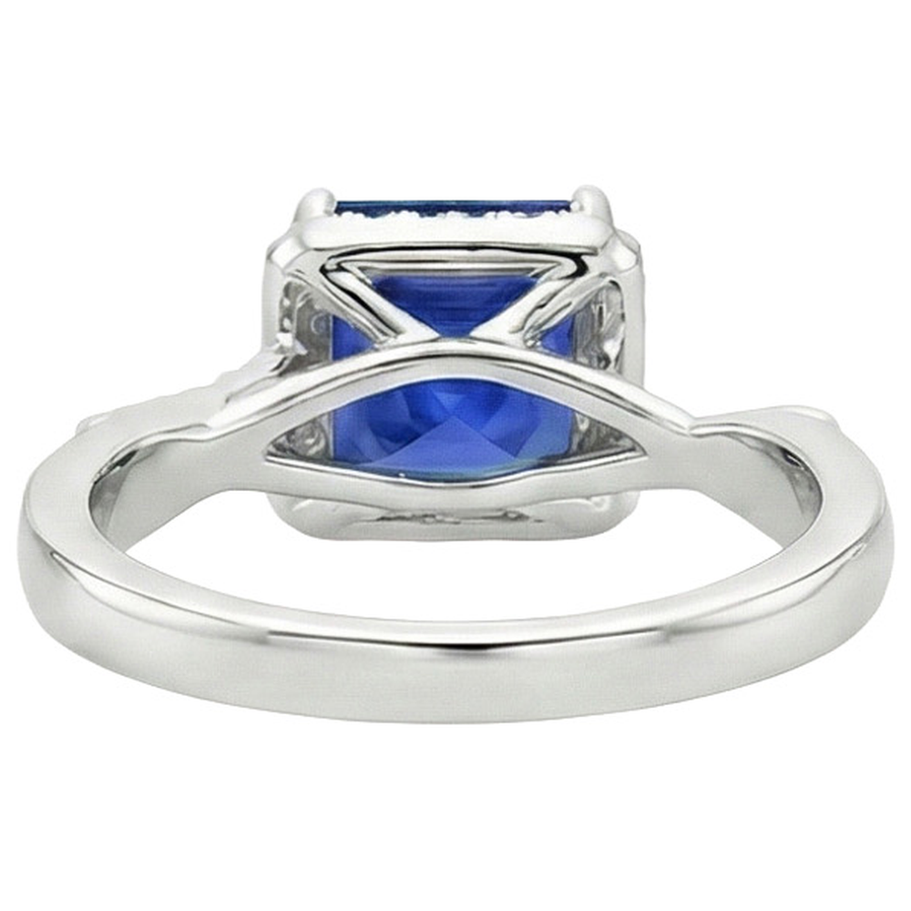 Halo Aus der Erde Abgebauter Natürlicher Diamantring Quadratische Form Ceylon Blue Sapphire Center 4 Karat