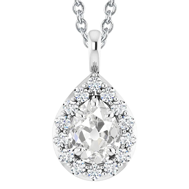 Halo Birne Altschliff Echt Diamant Anhänger 4.50 Karat Weißgold 14K