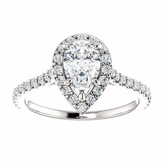 Halo Birne & Runden Echt Aus der Erde Abgebauter Natürlicher Diamant Ring Solitaire mit Akzenten 1.50 ct.