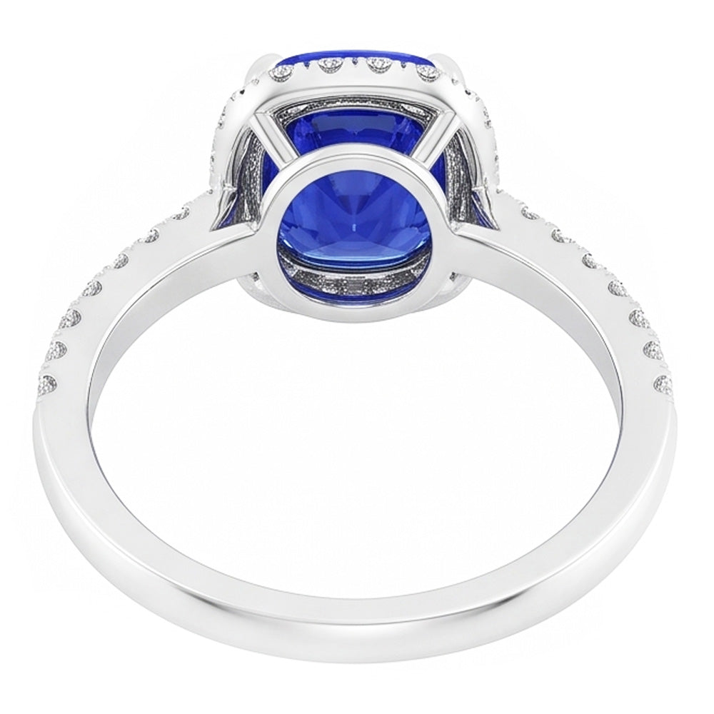 Halo Cushion Ceylon Saphirring mit Akzenten Natürlicher Diamant ( nicht im Labor gezüchtet ) 3,50 Karat