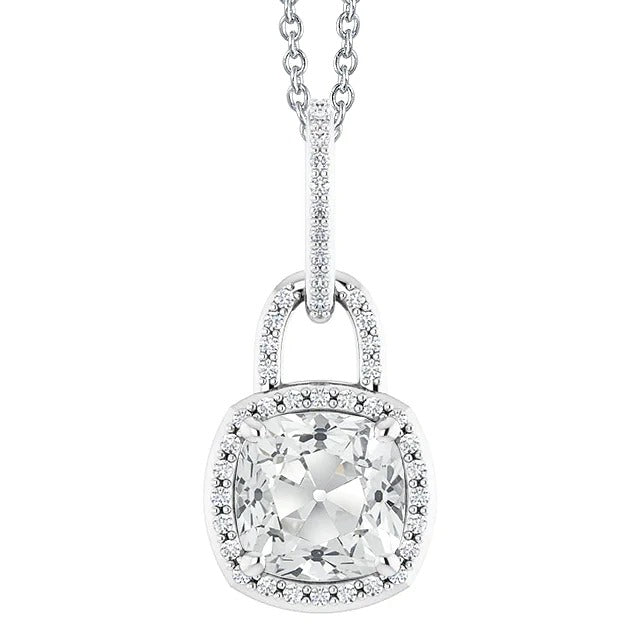 Halo Cushion Old Miner Natürlich Diamond Lock Anhänger mit Kette 6.50 Karat