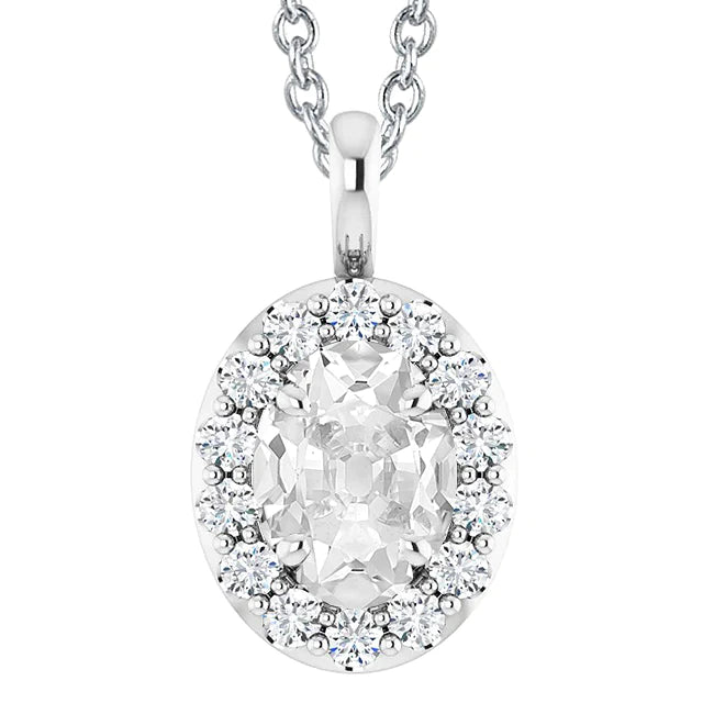 Halo Echt Diamant Anhänger Oval Old Mine Schliff 6.50 Karat Weißgold 14K