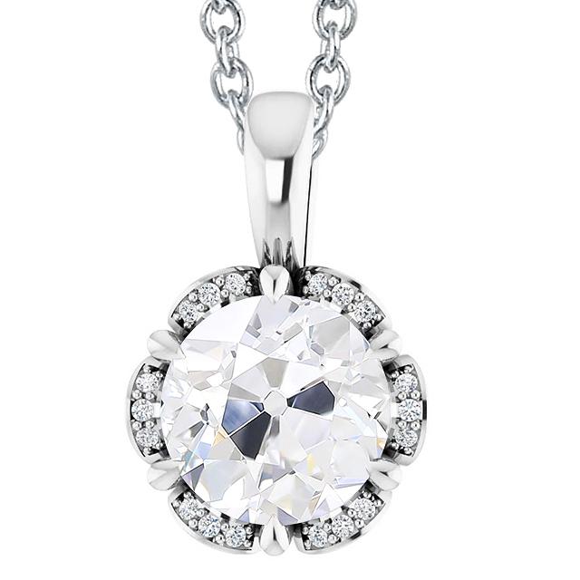 Halo Echt Diamant Anhänger Rund alter Bergmann 4.50 Karat Weißgold 14K