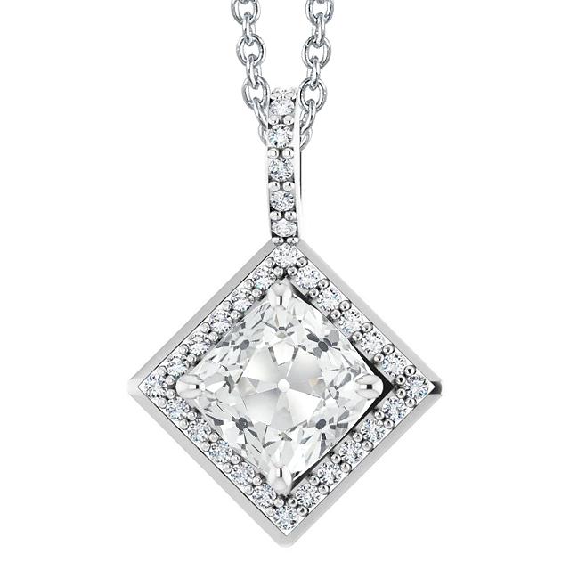 Halo Echt Diamant Anhänger rund & Kissen alter Bergmann mit Kette 7.50 Karat