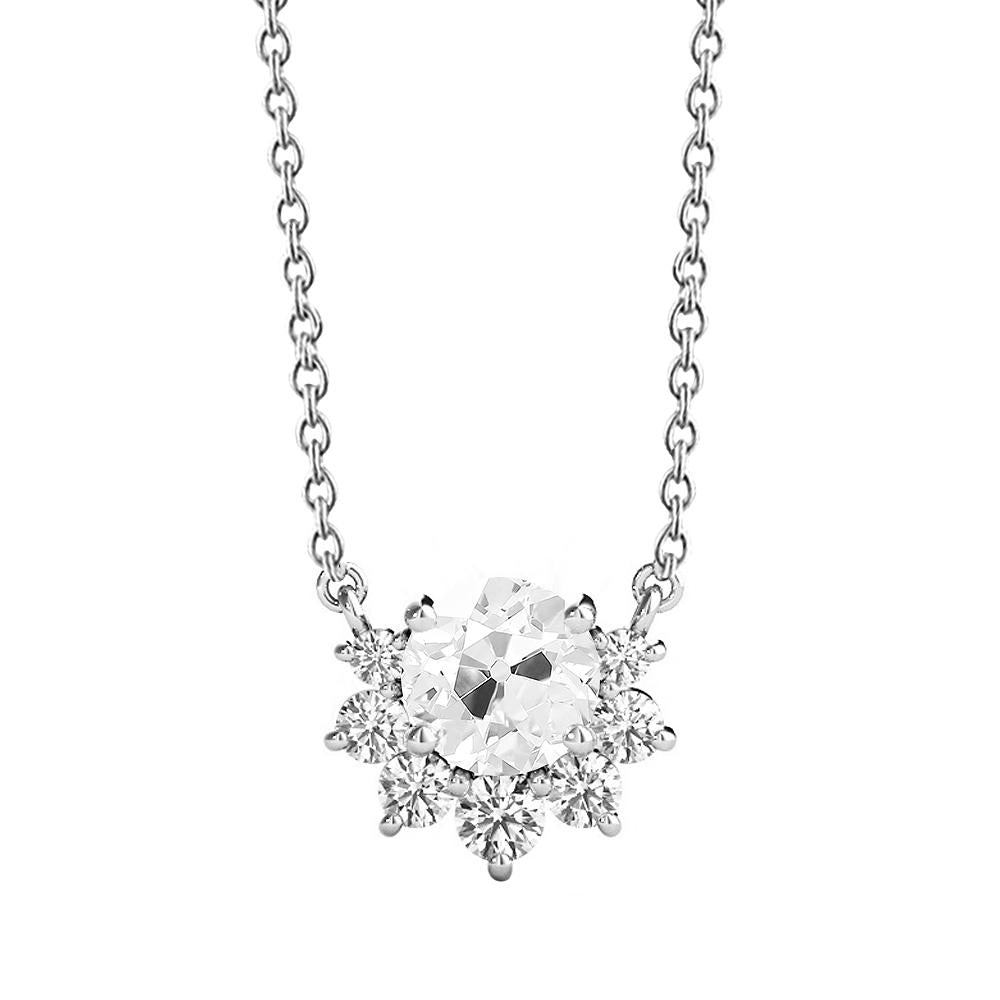 Halo Echt Diamant Anhänger rund alter Bergmann 3 Karat mit Kette Gold 14K