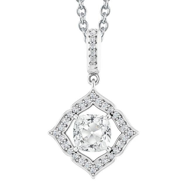 Halo Echt Diamant Anhängerrutsche mit Kettenkissenschliff Old Cut 3.50 Karat