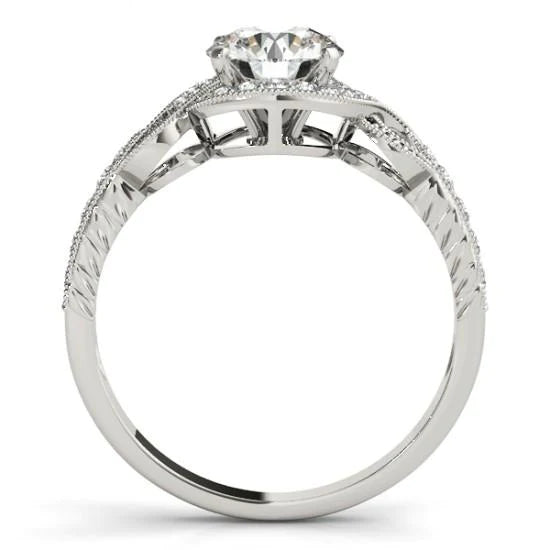 Halo Echt Diamant-Verlobungsring Twisted Shank 1,35 Karat Weißgold 14K