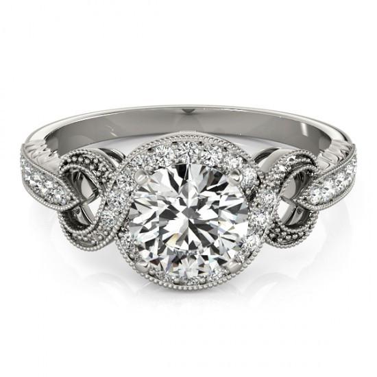 Halo Echt Diamant-Verlobungsring Twisted Shank 1,35 Karat Weißgold 14K