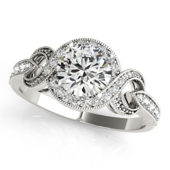 Halo Echt Diamant-Verlobungsring Twisted Shank 1,35 Karat Weißgold 14K