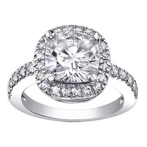 Halo-Echt-Diamant-Verlobungsring im Kissenschliff 2 ct. Weißgold 14K