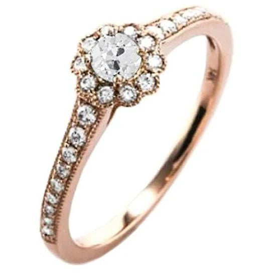 Halo Echt Diamantring Old Cut Flower Style Roségold Milgrain 2.75 Karat