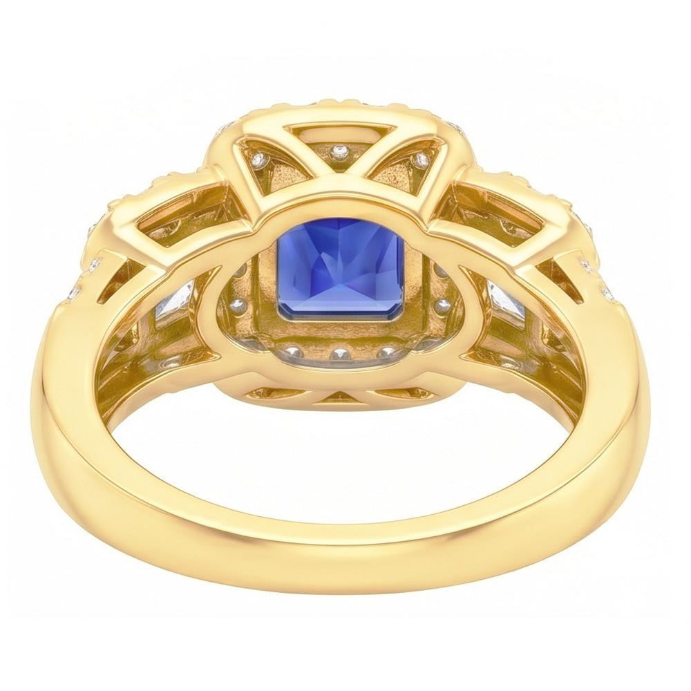 Halo Edelstein Ring Strahlender Saphir 5 Karat 14K Gold Aus der Erde Abgebauter Natürlicher Diamanten