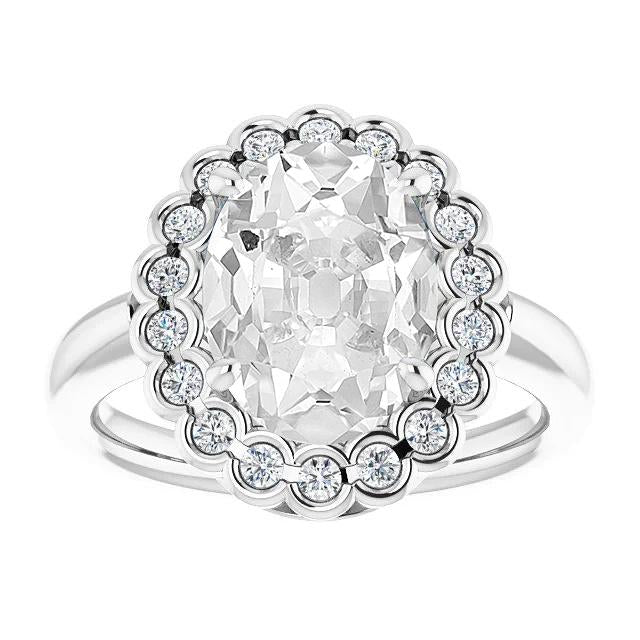 Halo Ehering Oval Altschliff Echt Diamanten Halbe Lünette Set 8.50 Karat