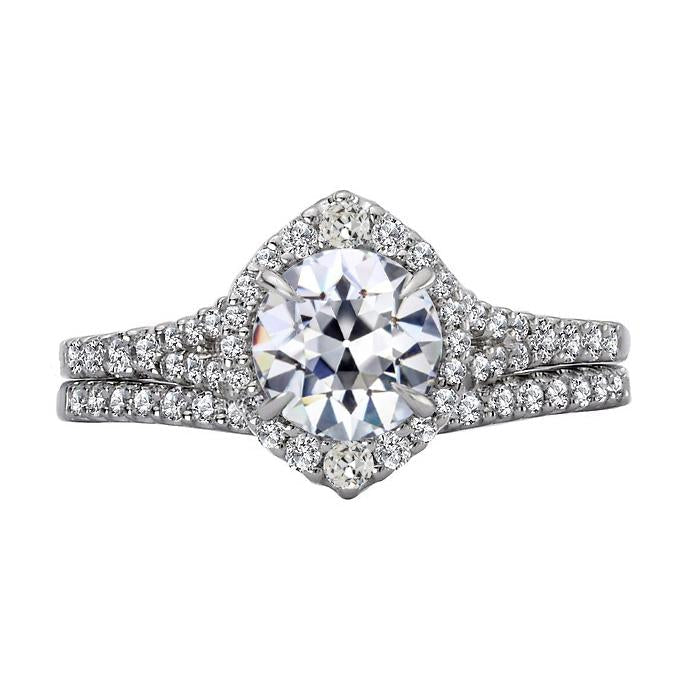 Halo Ehering Set Rund alter Bergmann Natürliche Diamant Krappen Pave Set 6 Karat