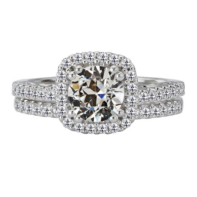Halo Ehering-Set runder alter Minenschliff Echt Diamant 14K Gold 6 Karat
