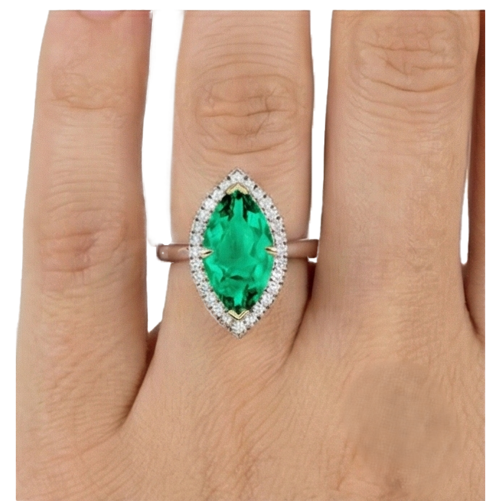 Farbstein-Ring Bicolor 14K Gold mit Kolumbianischer Smaragd – Rückansicht