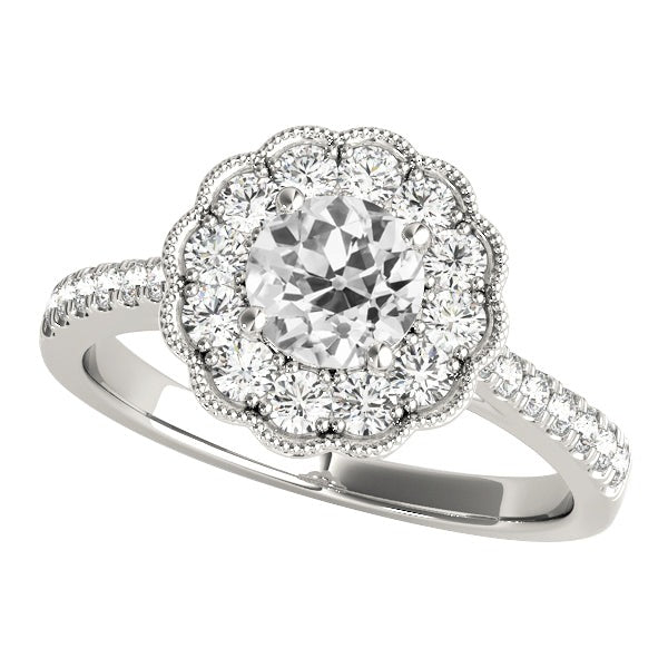Halo-Hochzeitsring rund im alten Minenschliff-Echt Diamant-Blumen-Stil 4 Karat