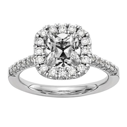 Halo Jubiläumsringkissen Altschliff Echt Diamant Gold 2.45 Karat