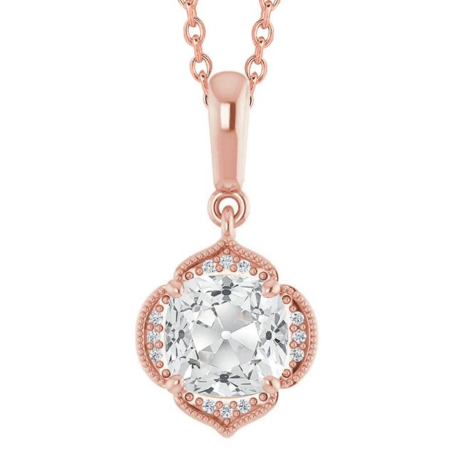 Halo Kissen Altschliff Echt Diamant Anhänger Slide 4 Karat Roségold Milgrain