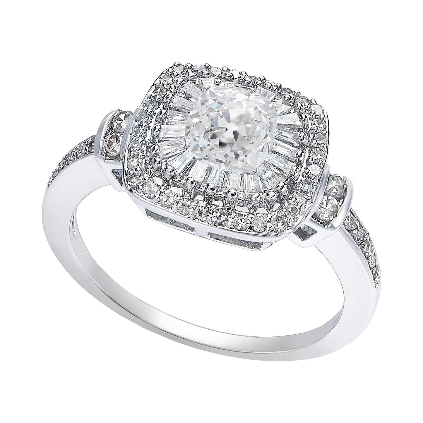 Halo Kissen Old Cut Baguette & runder Echt Diamantring 4.75 Karat