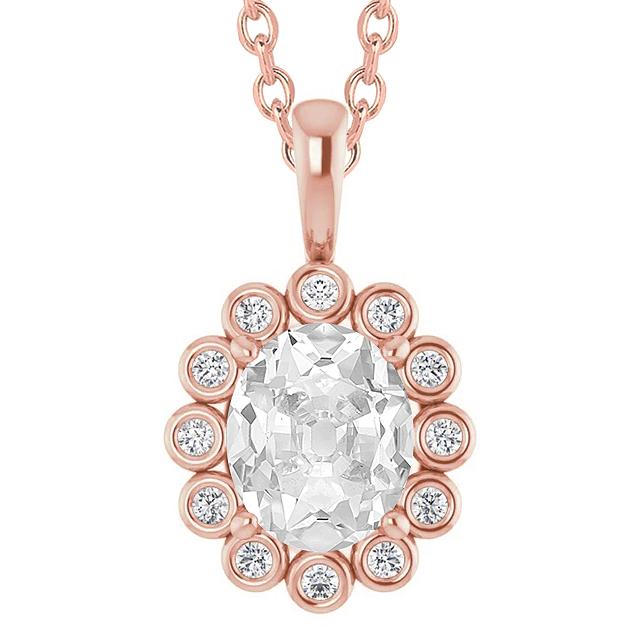 Halo Natürliche Diamant Anhänger Oval Old Mine Cut Lünette Set 6.50 ct Blumenstil
