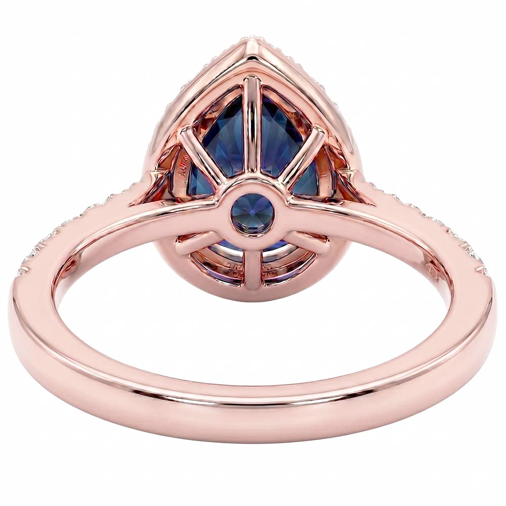 Halo Natürlicher Diamant ( nicht im Labor gezüchtet )-Verlobungsring Birne Blauer Saphir 3.50 Karat