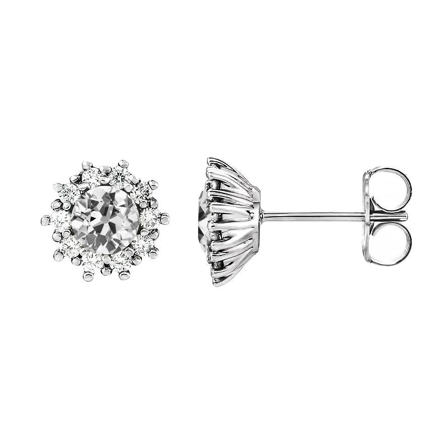 Halo Ohrstecker 4 Karat alter Bergmann Echt Diamant Flower Style Push Backs
