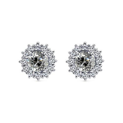 Halo Old European Echt Diamant Studs Flower Style Gold Ohrringe 4 Karat
