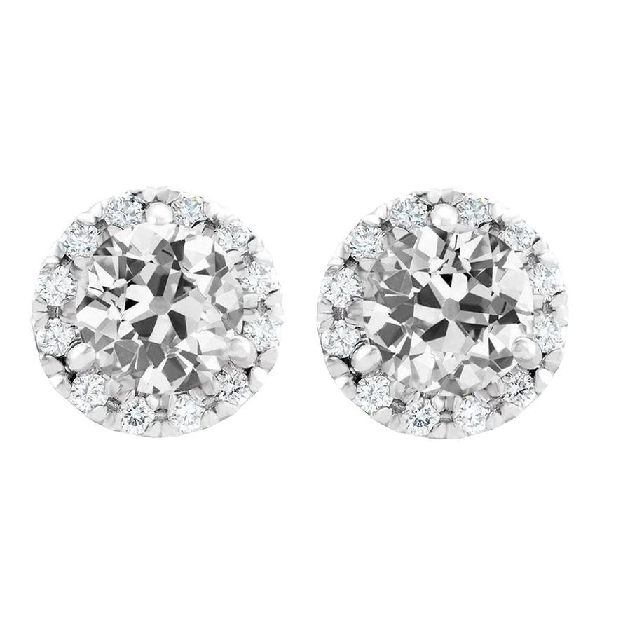 Halo alter Bergmann Diamant Ohrstecker 8 Karat Zinken Set Weißgold 14K - harrychadent.de