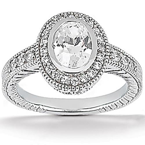 Halo Oval Echt Diamant Verlobungsring Set 1,67 Karat Weißgold Schmuck