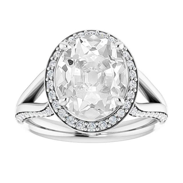 Halo Oval Old Mine Cut Echt Diamantring Krappenset 9.50 Karat Split Shank