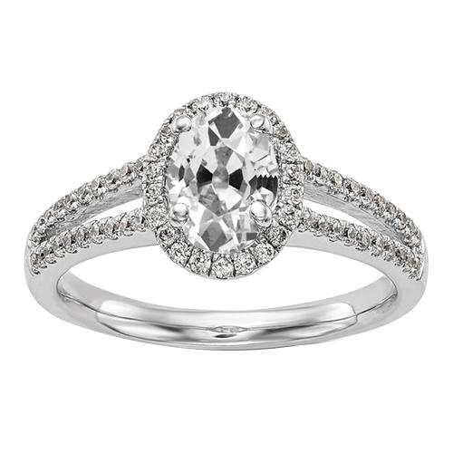 Halo Oval alter Bergmann Echt Diamantring Split Shank 14K Gold 5 Karat